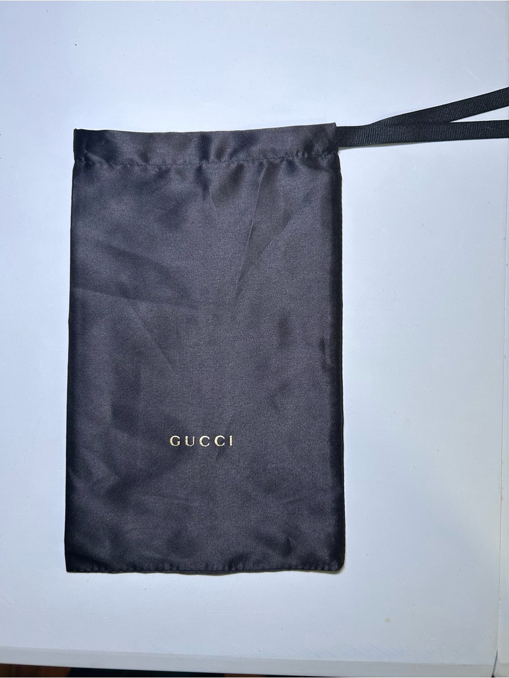 Authentic Gucci Sunglasses Dust Bag Black Satin Drawstring Gold Logo